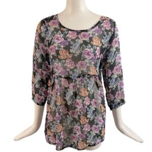 About a girl | sheer swim floral cover top | Sz M